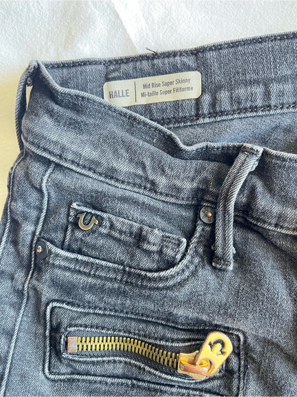 True Religion Halle Mid Rise Super Skinny Black Moto Biker Jeans 26 Baddie Y2K - Picture 10 of 16